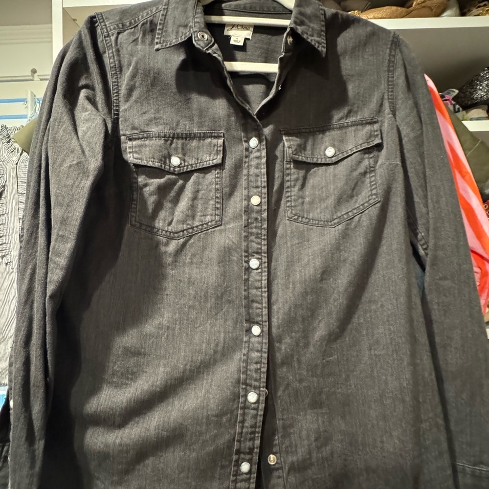 J. Crew Black Denim Casual Button Down Shirt
